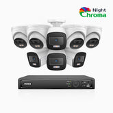 NightChroma<sup>TM</sup> NCK500 - 3K 16 Channel PoE Security System with 4 Bullet & 4 Turret Cameras, Acme Color Night Vision, f/1.0 Super Aperture, Active Alignment, Built-in Microphone, IP67, All-Metal Housing